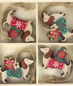 9650 WOODEN HANGERS XMAS DACHSHUND S/8